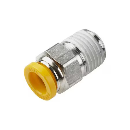 Parker W68plp-8M-2R Metric Metal Push-To-Connect Fitting, Brass, Silver