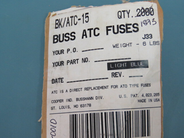 BUSSMAN BK/ATC-15 Qty of 100 per Lot 15A AC 32V DC Fuse Automotive Holder Blade