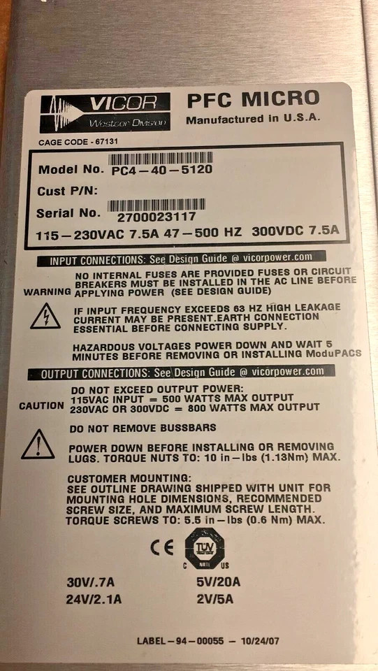 ✅ Vicor PC4-40-5120 Switching Power Supplies PFC Micro