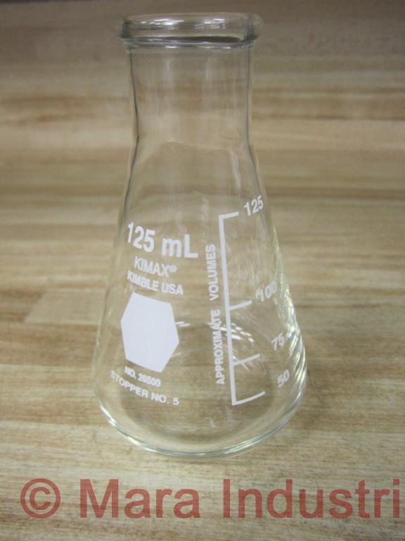 Kimble 26500-125 KIMAX 125mL Glass Erlenmeyer Flask 26500125 No Top