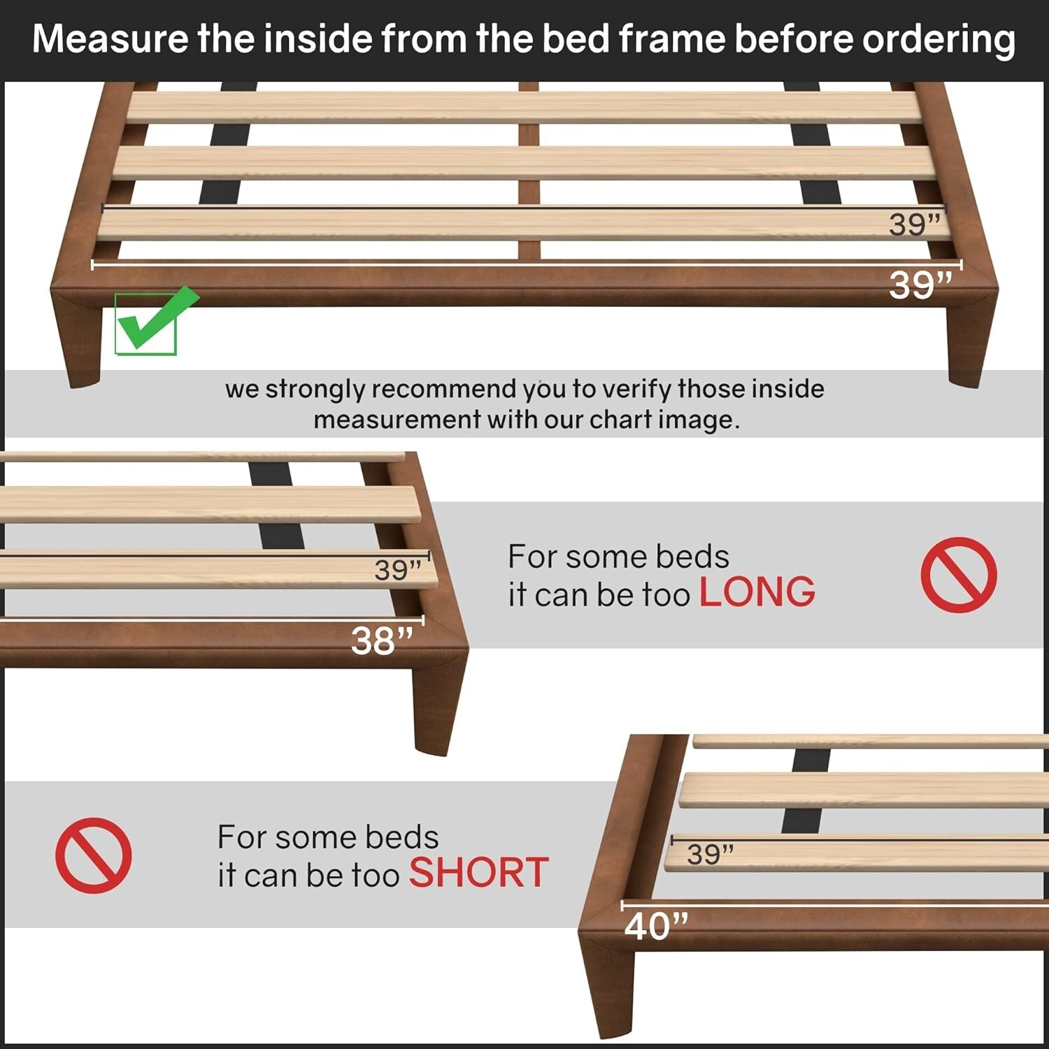 Listones/tabla para litera con soporte de colchón horizontal de 0,68″ NUEVO US