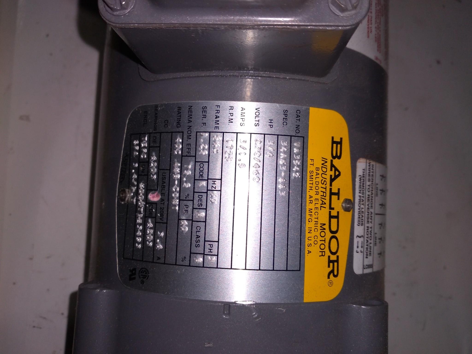 BALDOR VA3542 3/4HP 230/460V 3/1.5AMPS 60HZ 3PH 1725RPM 34A63-883