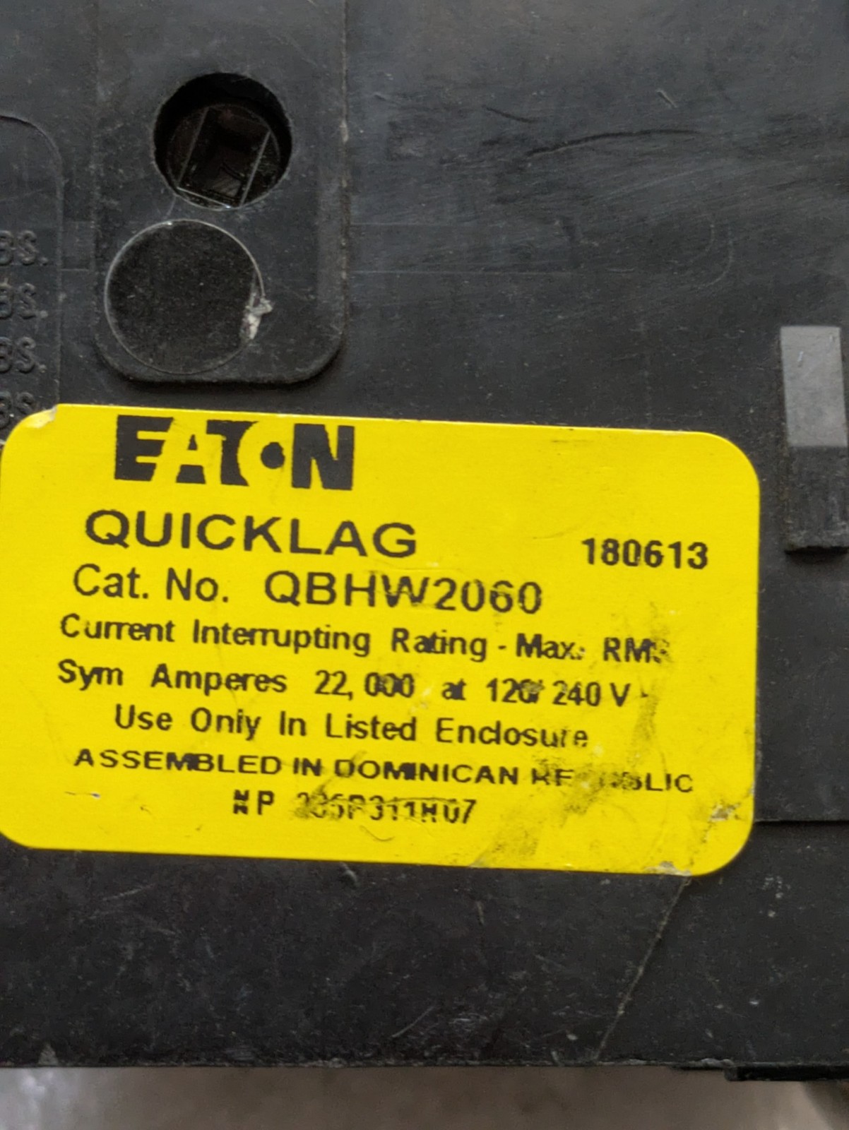 EATON QUICKLAG QBHW2060 22000AMPS 120-240V CIRCUIT BREAKER 2POLE HACR TYPE