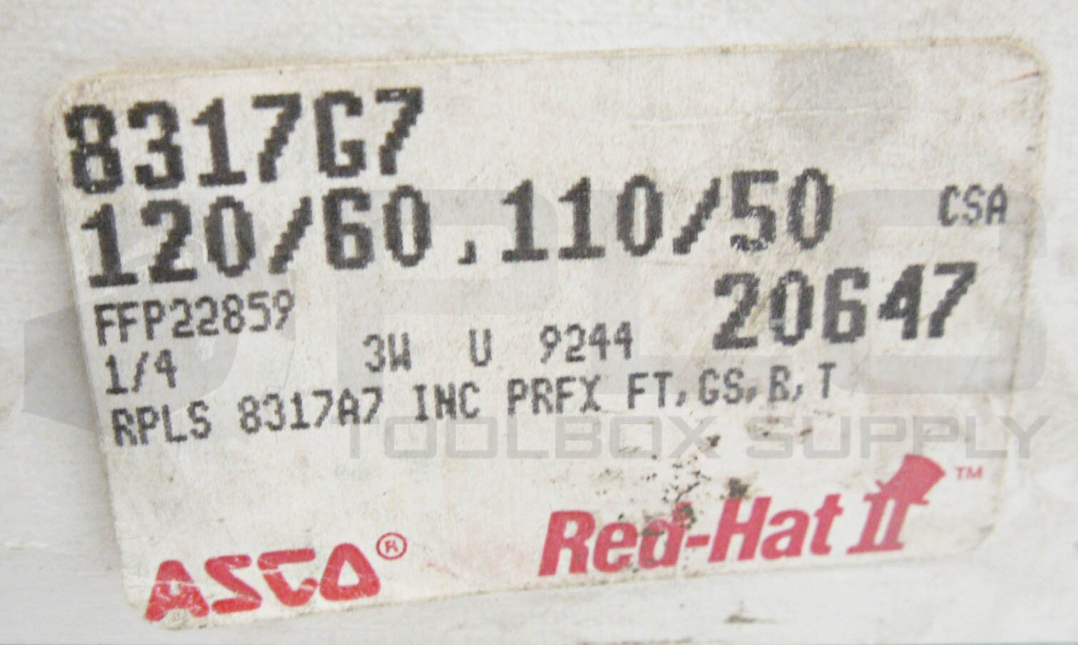 NEW ASCO RED-HAT 8317G7 SOLENOID VALVE 1/4″ NPT 120V/60Hz 110V/50Hz 238610-032-D
