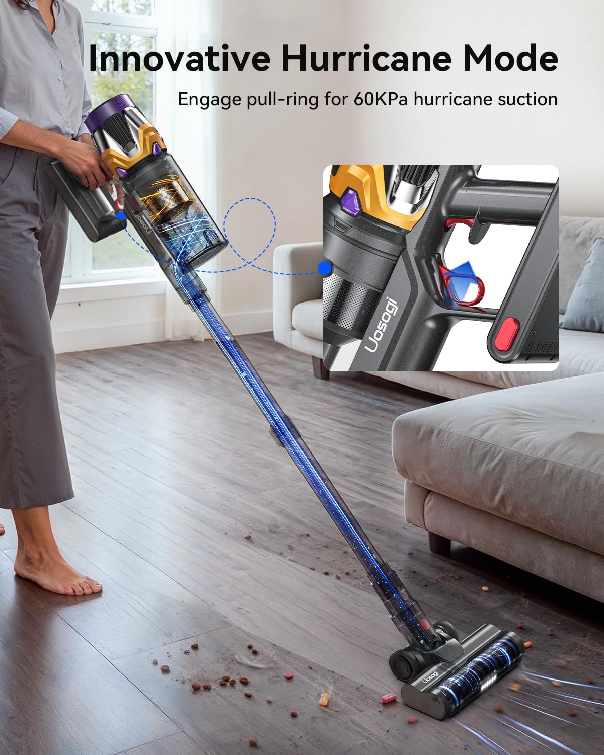 Cordless Vacuum Cleaner, Upgraded 55KPA 650W 70Mins Stick with Red