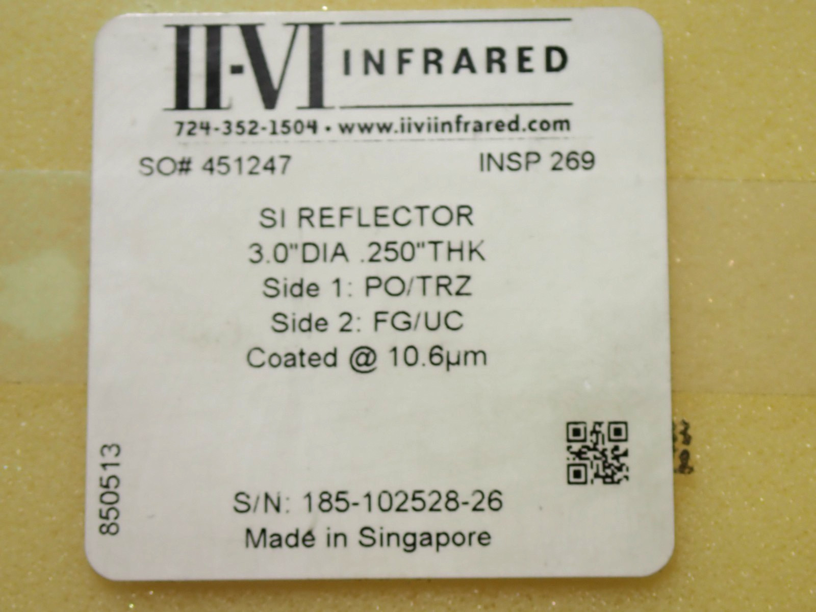 II-VI Infrared SI REFLECTOR 3.0mm DIA #850513 NEW