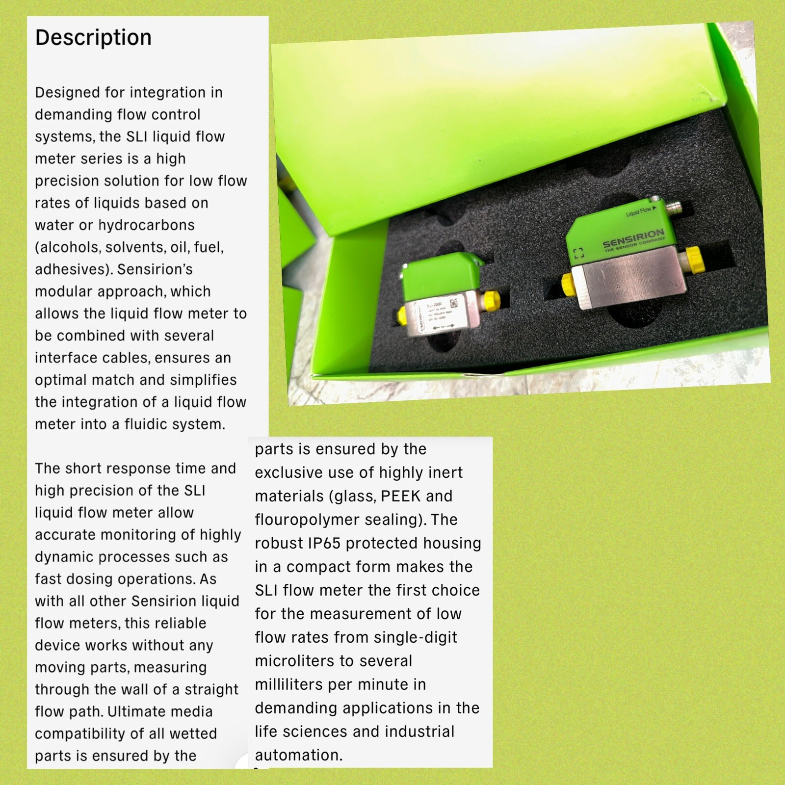 Sensirion Liquid Flow Meter SLI-2000 Qty 2 Sensors Precision Water 1-100895-01