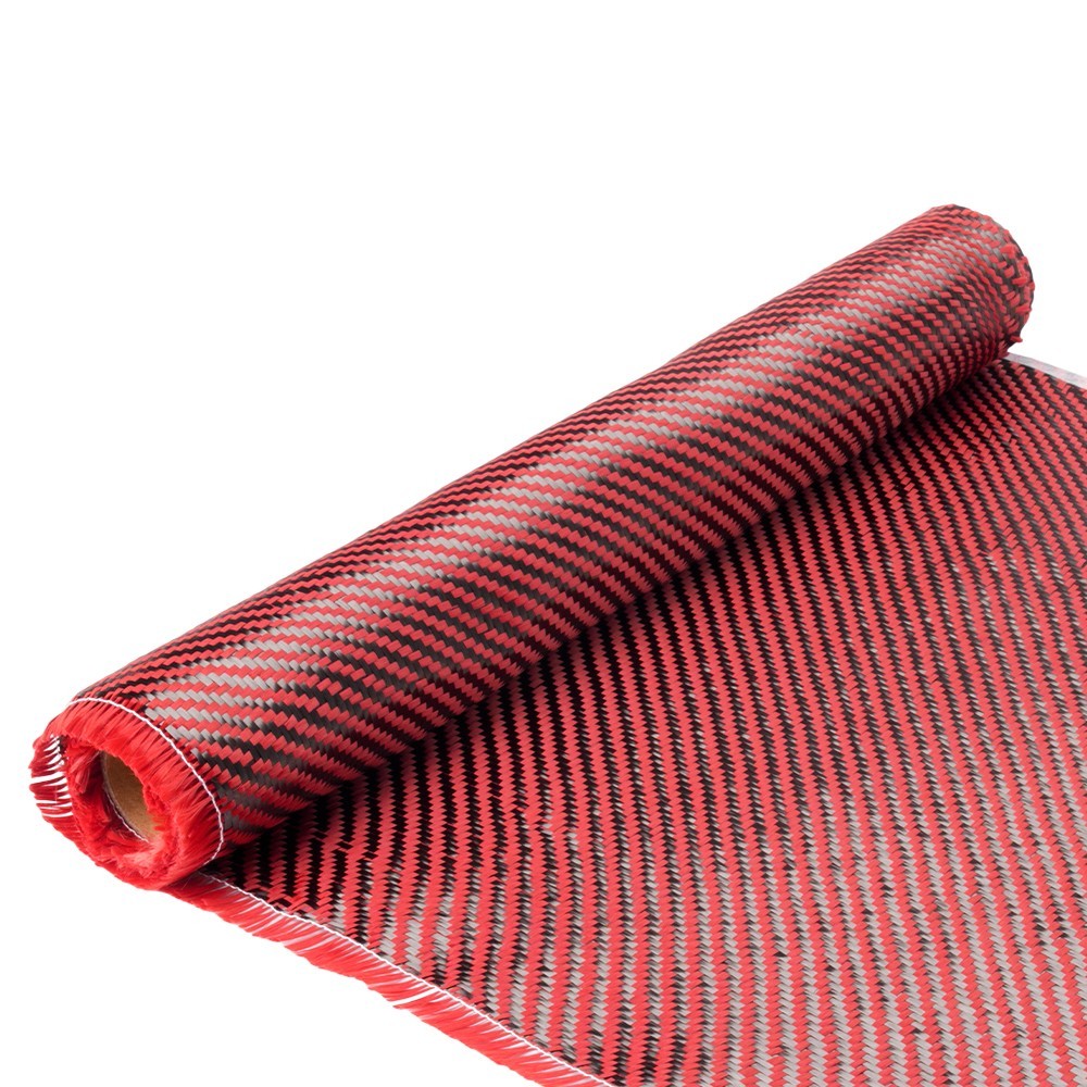 12″ x 5FT Twill Weave Black Red Carbon Fiber Fabric Cloth (3K, 9oz, 12″x59″)