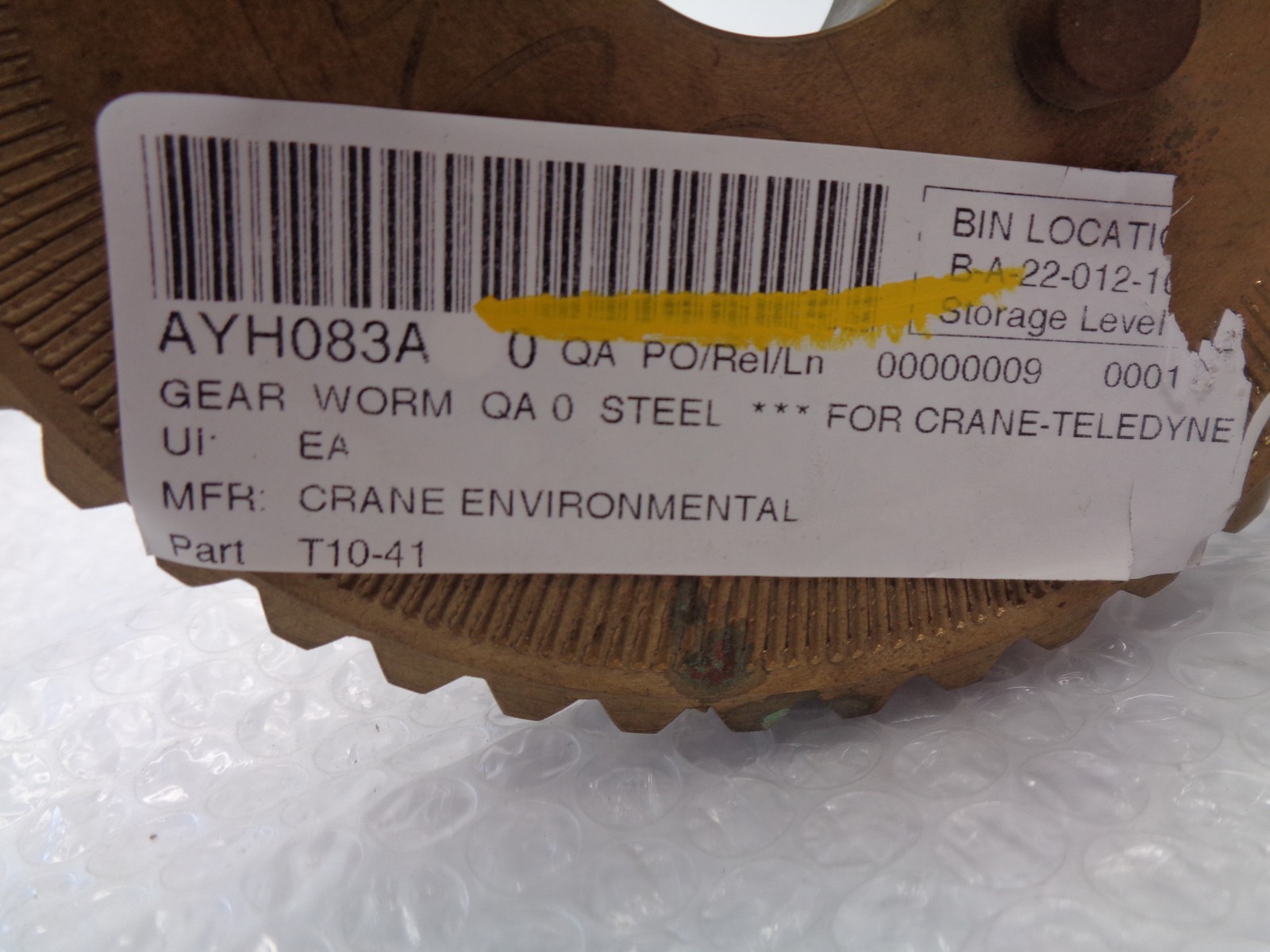 CRANE ENVIROMENTAL T10-41 WORM GEAR UNMP