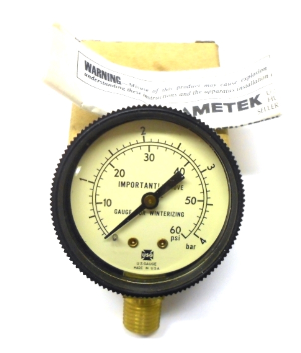 USG US GAUGE AMETEK 0-60 PSI, 0-4 BAR, APPROX 2″ FACE, 1/4″ BOTTOM CONN