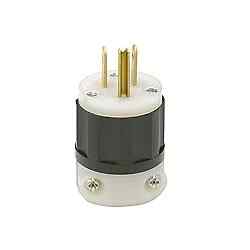 Leviton 5266-C Grounding Plug, 125V, 15A, 2 Poles, 3 Wires, Black/White