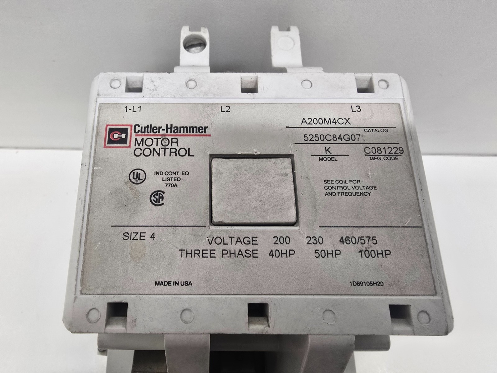 GOOD USED! CUTLER-HAMMER NEMA SIZE 4 MOTOR CONTROL STARTER 5250C84G07