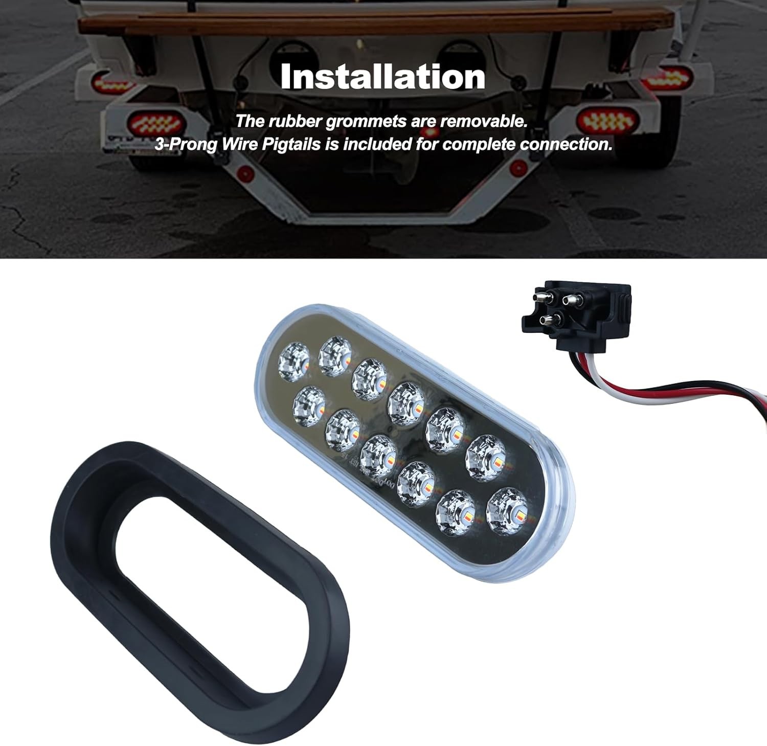 6 Inch Oval Dual Revolution LED Tail Lights Red Stop Turn Tail Lights White Back