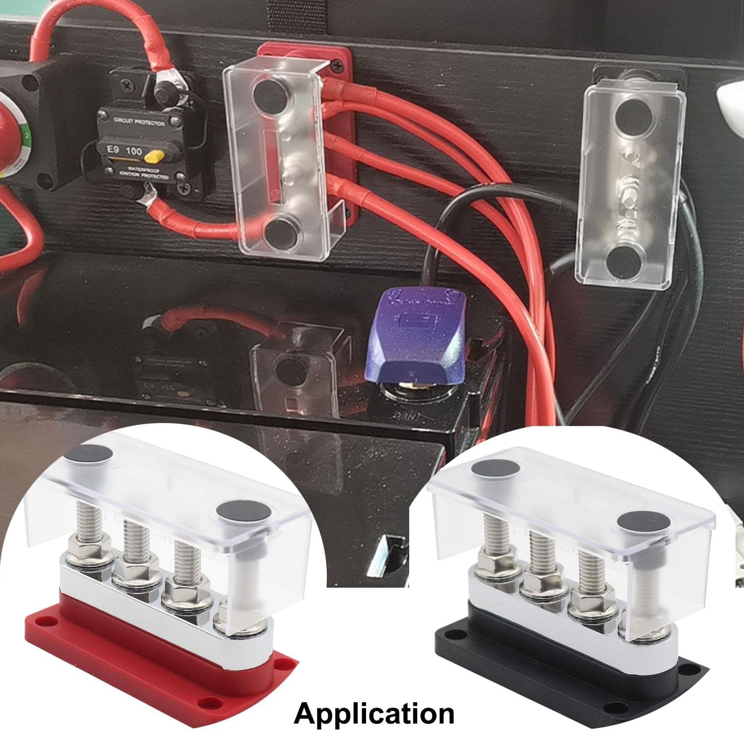 600A Heavy Duty Power Distribution Terminal 4x 3/8- Black& Red