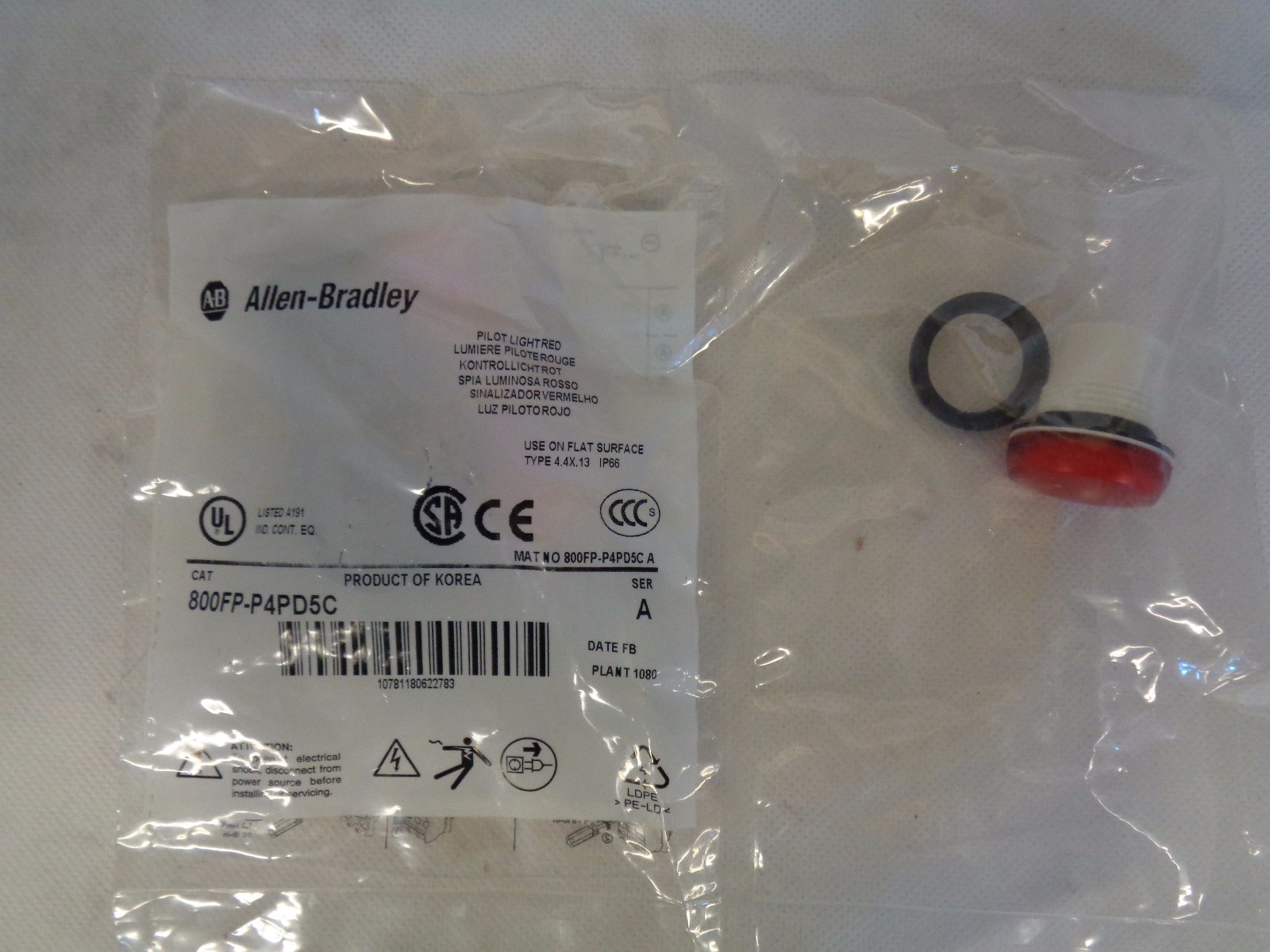NEW ALLEN-BRADLEY 800FP-P4PD5C RED PILOT LIGHT ASSEMBLY