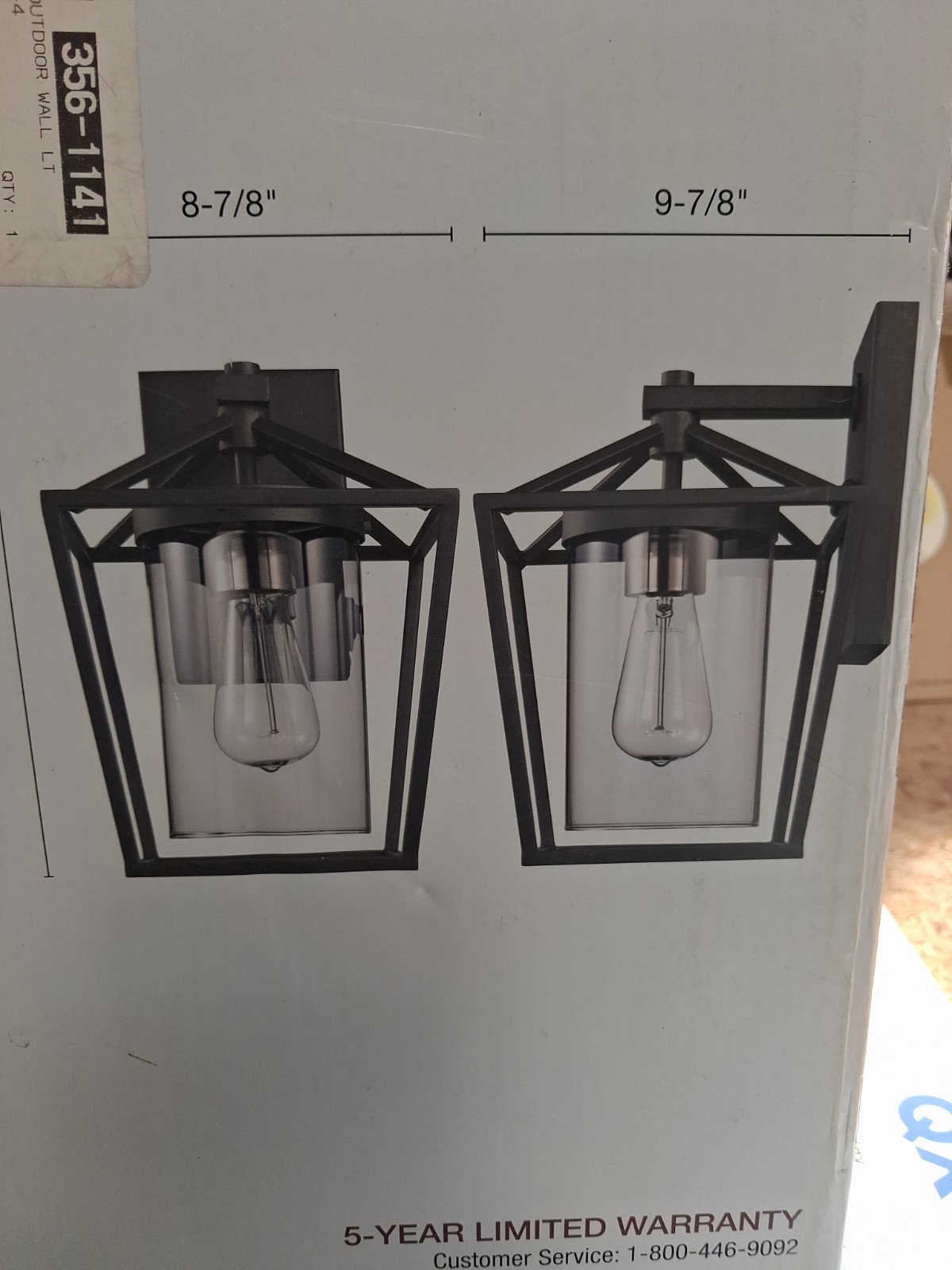 Patriot 356-1141 Wall Light Black Nickel Finish Clear Glass- NEW –