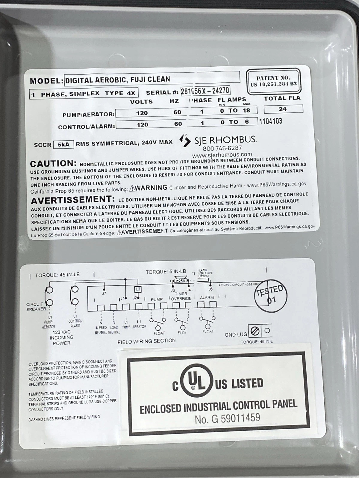 SJE Rhombus Fuji Clean USA Digital Aerobic Control Panel New