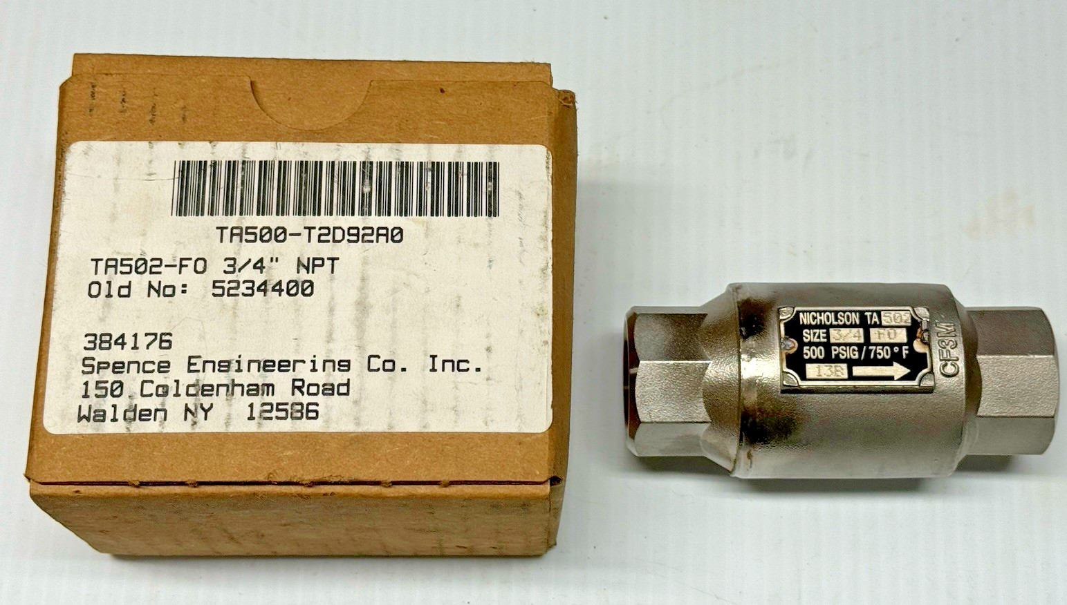 NICHOLSON Steam Trap-TA502-F0 13B, 3/4” NPT, 500 PSI, 750F, TA500-T2D92A0