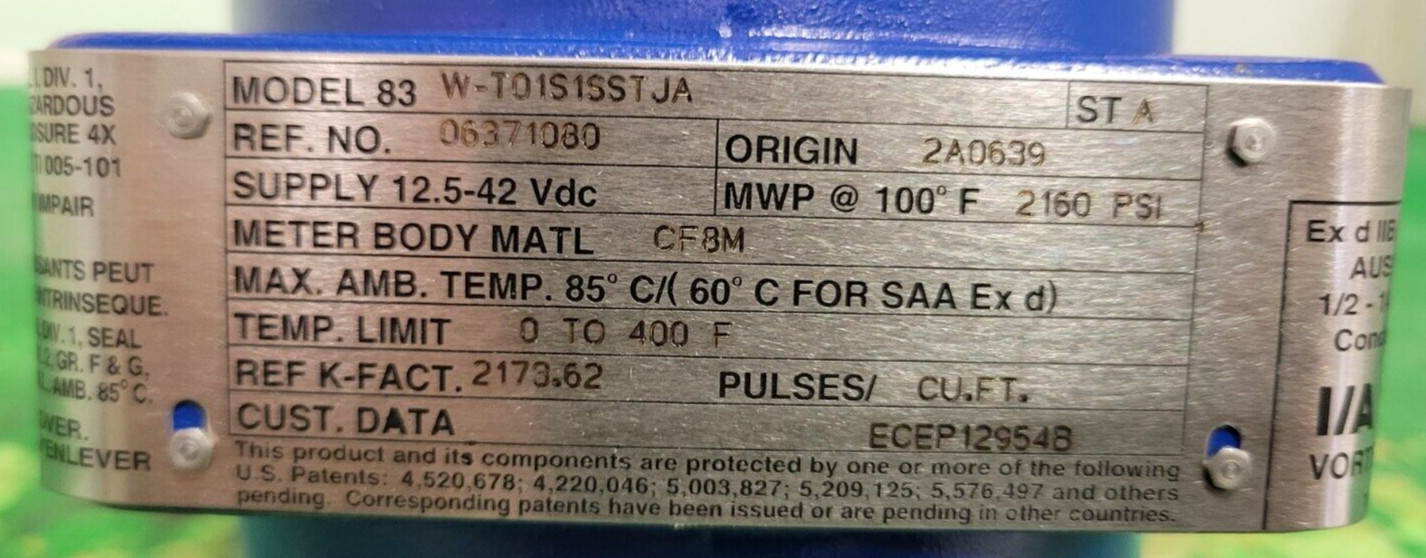 ⚡FOXBORO I/A SERIES 83 VORTEX 1″ FLOWMETER PESSCO IS OFFERING 1 G100723-1 🗽