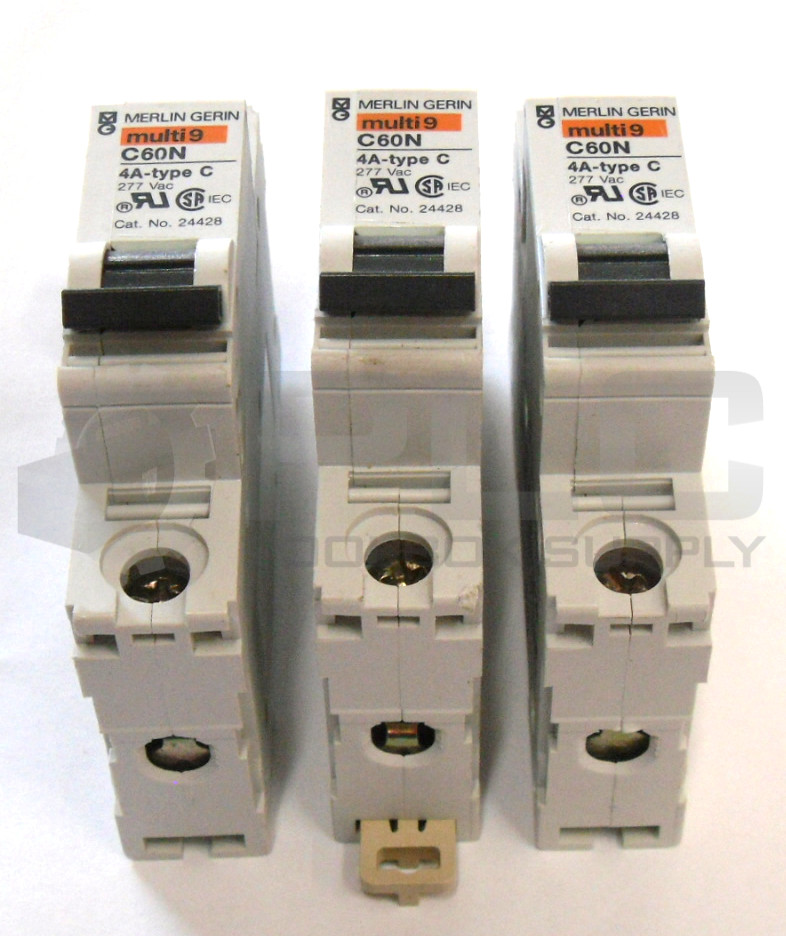 LOT OF 3 MERLIN GERIN C60N 4A-TYPE C CIRCUIT BREAKER 277VAC