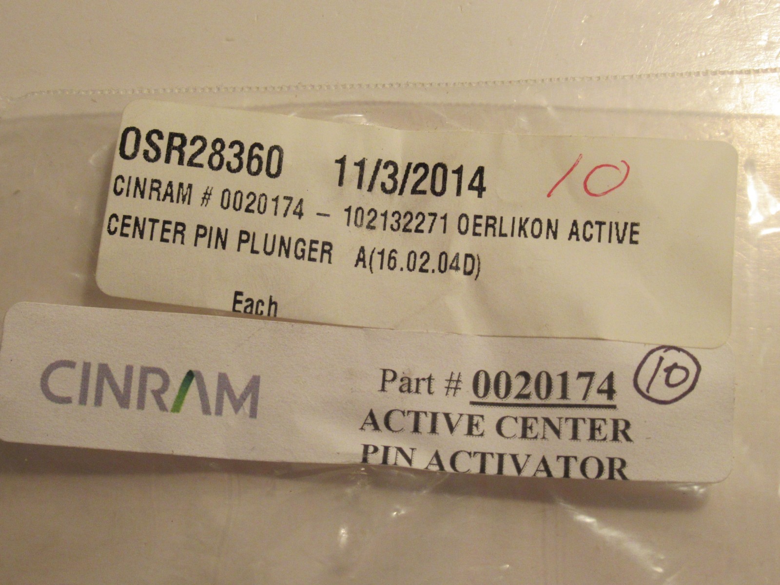 (PACK OF 10) CINRAM OERLIKON 0020174 CENTER PIN PLUNGER NEW