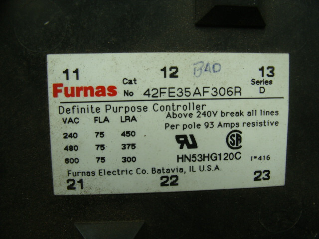 LOT OF 2 FURNAS DEFINITE PURPOSE CONTACTORS 42FE35AF306R COIL 110V/120V