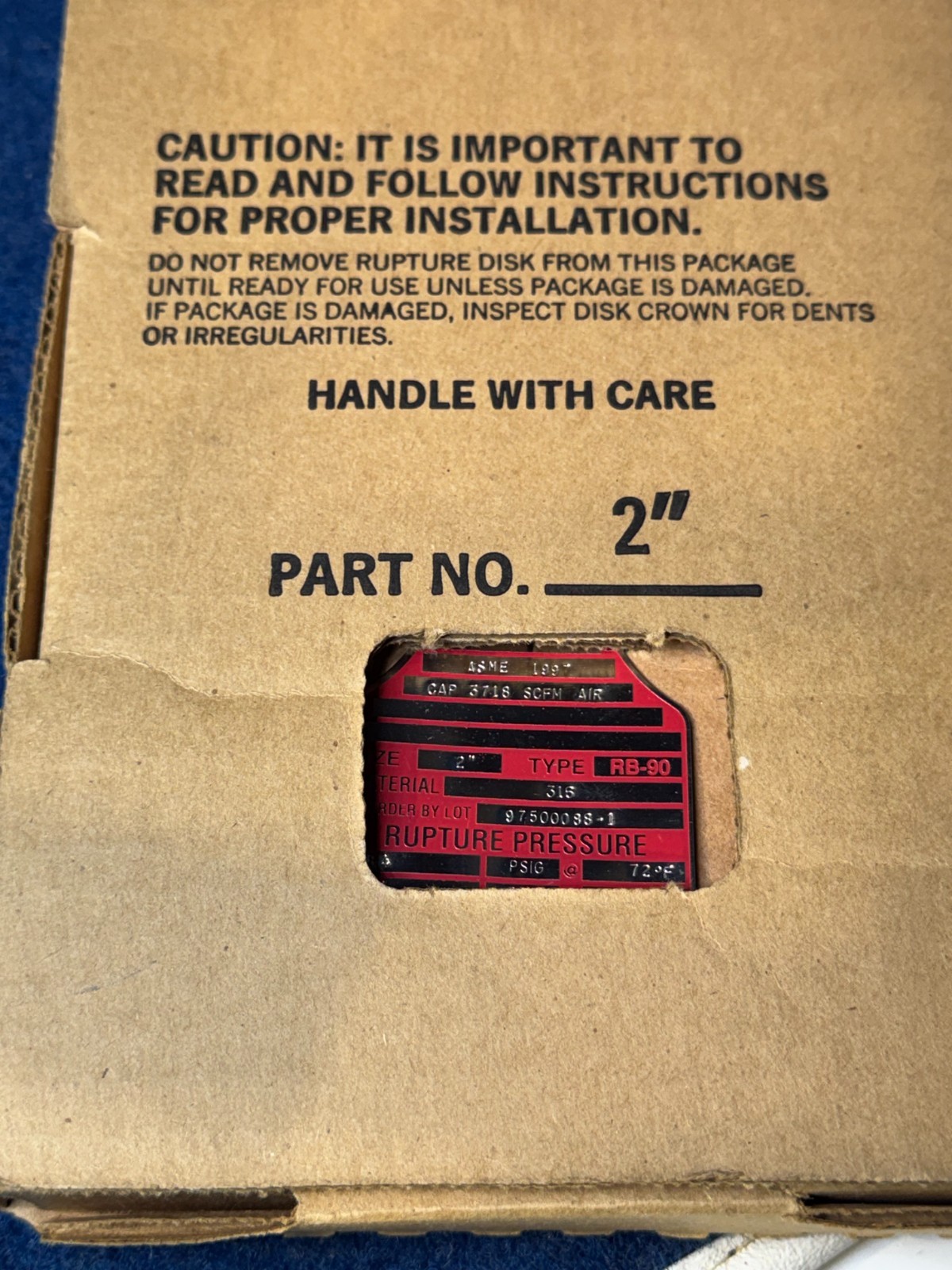 BS&B RB-90 Rupture Disk 2in 316 SS 84 PSIG @72F 75 PSIG @392F