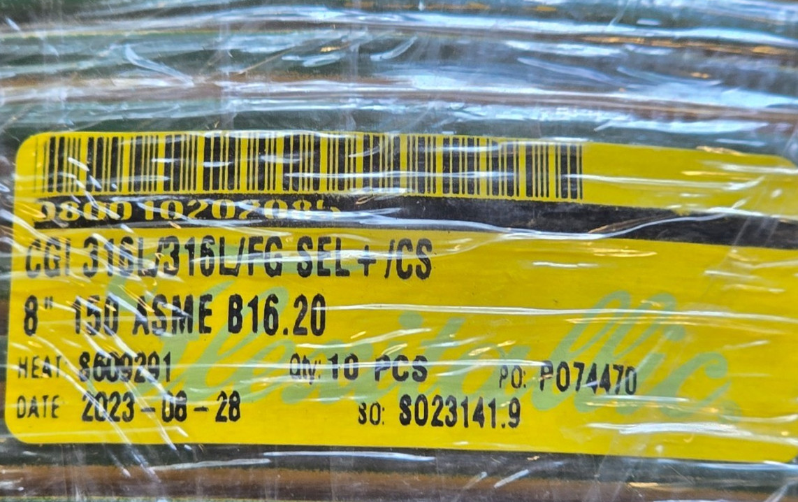 Flexitallic Spiral Wound Gasket 080010202085 CGI 316L/316L/FG SEL+/CS, 8″, #150
