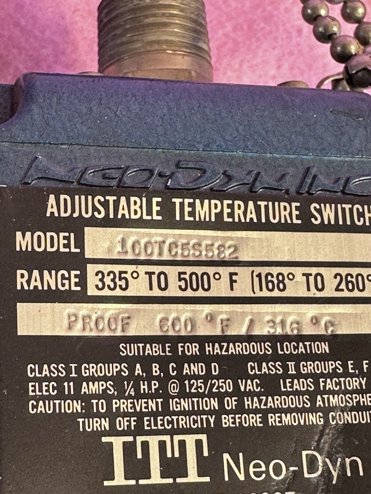 ITT NEO-DYN 100TC5S582 ADJUSTABLE TEMPERATURE SWITCH 335-500F 125/250V-AC
