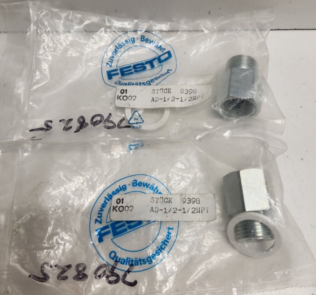 LOT OF 2 NEW IN BAG! FESTO 1/2″ PNEUMATIC ADAPTERS AD-1/2-1/2NPT