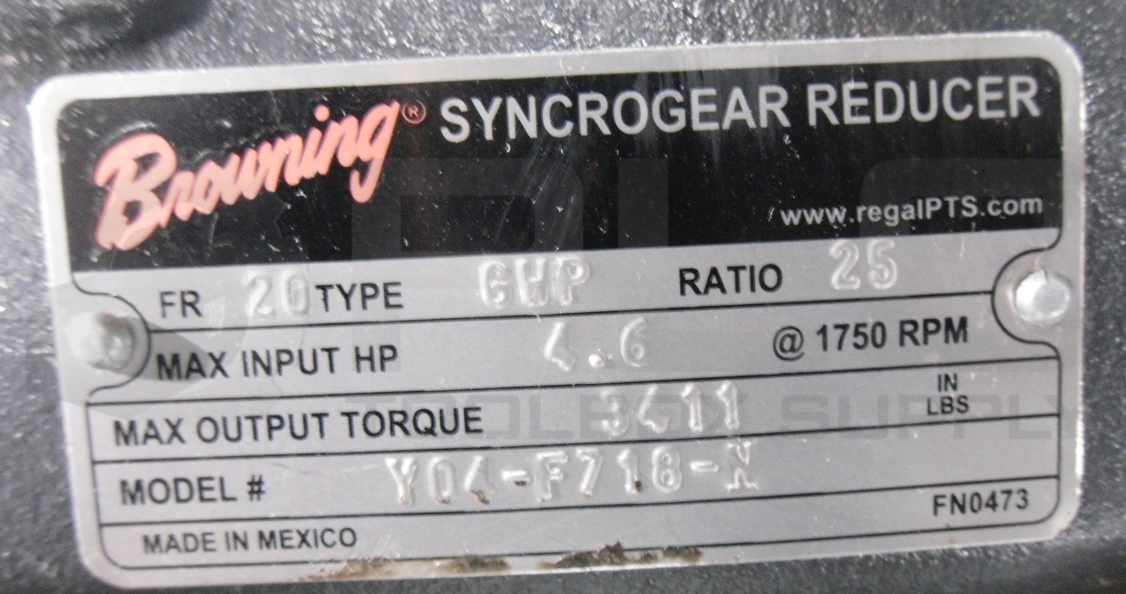 BROWNING Y04-F718-N SYNCROGEAR REDUCER FR:20 4.6HP 1750RPM