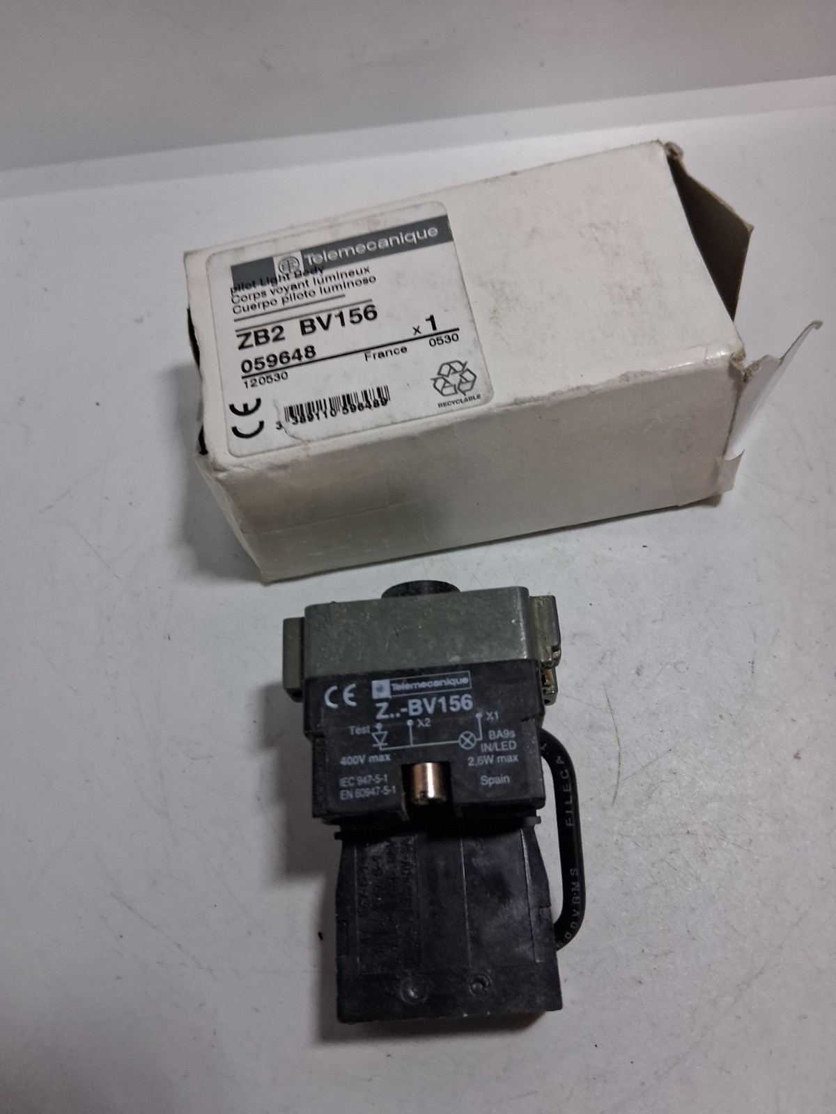TELEMECANIQUE ZB2 BV156 REMOTE TEST PILOT LIGHT BODY FOR 22MM PUSHBUTTON NIB