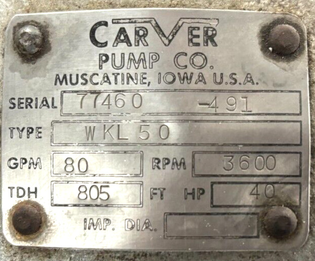 U.S. ELECTRICAL MOTORS 3 PHASE MOTOR WITH CARVER WKL50