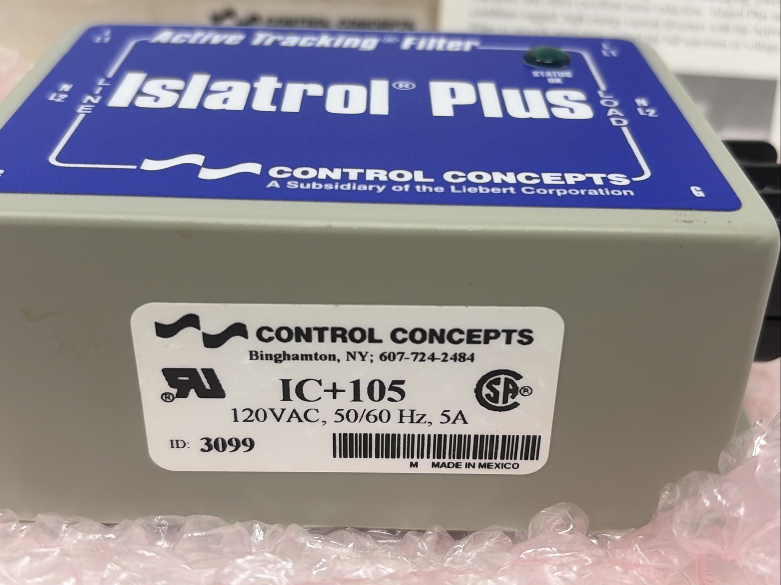Control Concepts Islatrol Plus IC+105 Active Tracking Filter 120VAC 50-60Hz 5A .