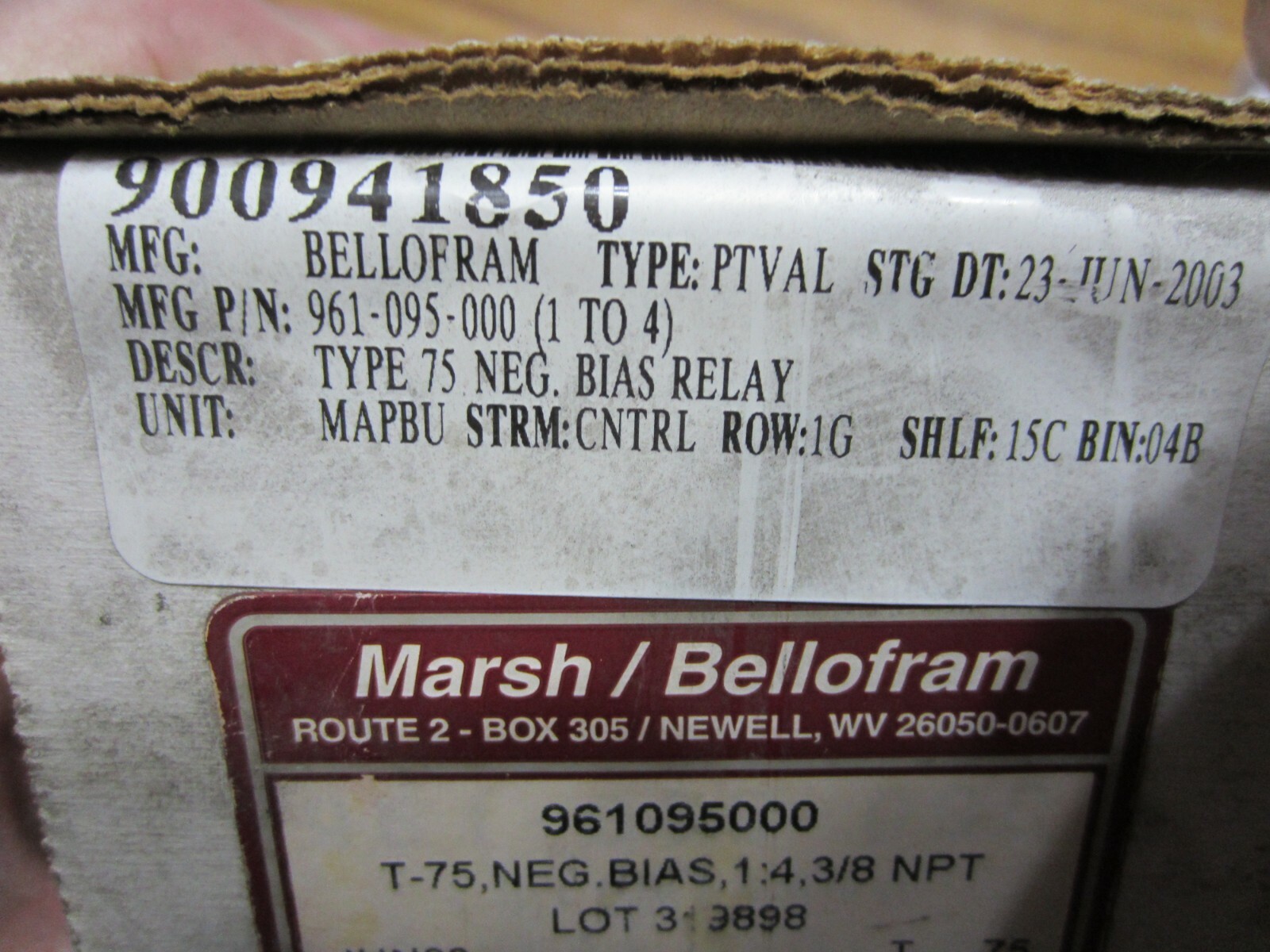 New Marsh Bellofram 961095000 Type 75 Negative Bias Relay