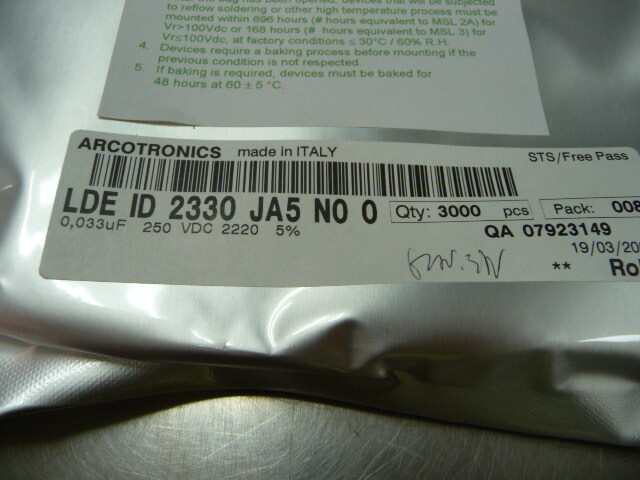 NIS Arcotronics/Kemet LDEID2330JA5N00 Qty of 225 per Lot Film Cap 250V 0.033uF