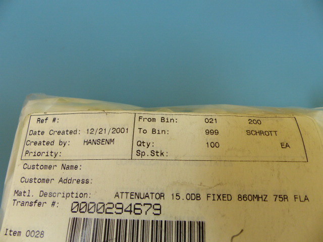 Scientific Atlanta 189431 Qty of 20 per Lot 15dB Attenuator TO5 860MHZ 75 OH