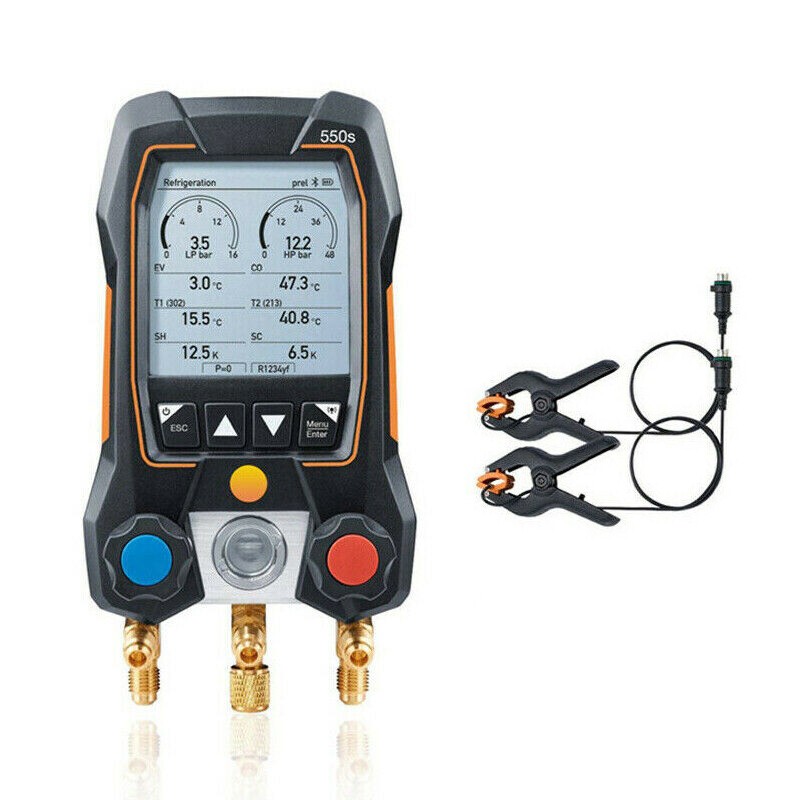 Testo 550s Digital Manifold Kit Refrigeration Meter 0564 5501 w/2x Clamp Probes#