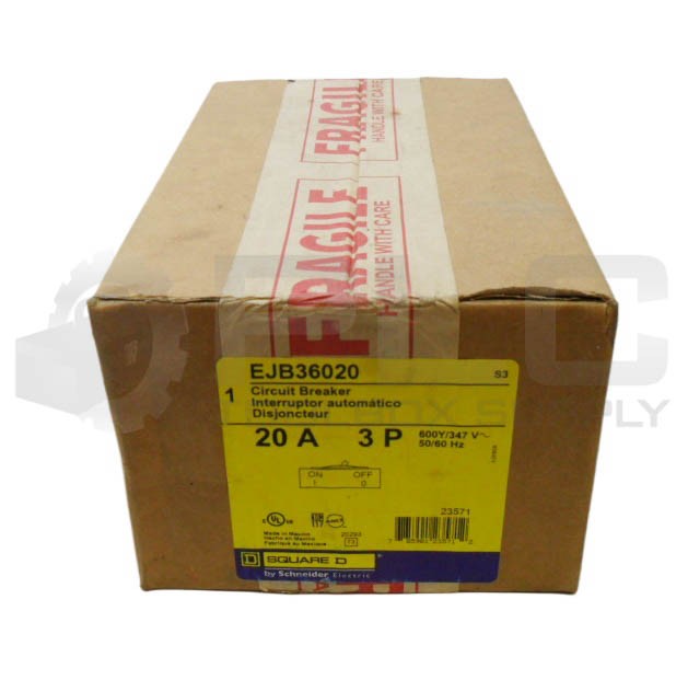 SEALED NEW SQUARE D EJB36020 CIRCUIT BREAKER 20A 3P 600V 50/60HZ