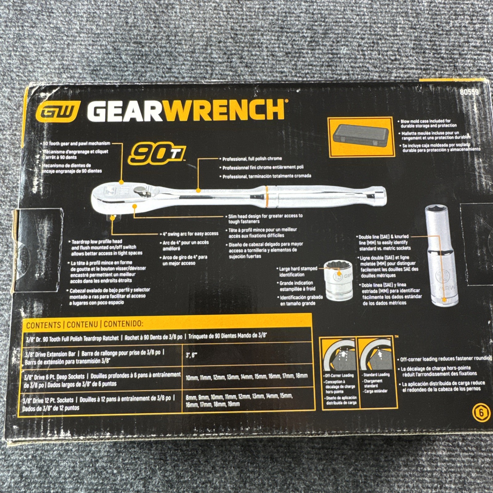 Gearwrench 24-Piece NEW 3/8 Inch Standard Deep Metric Socket Set 90t