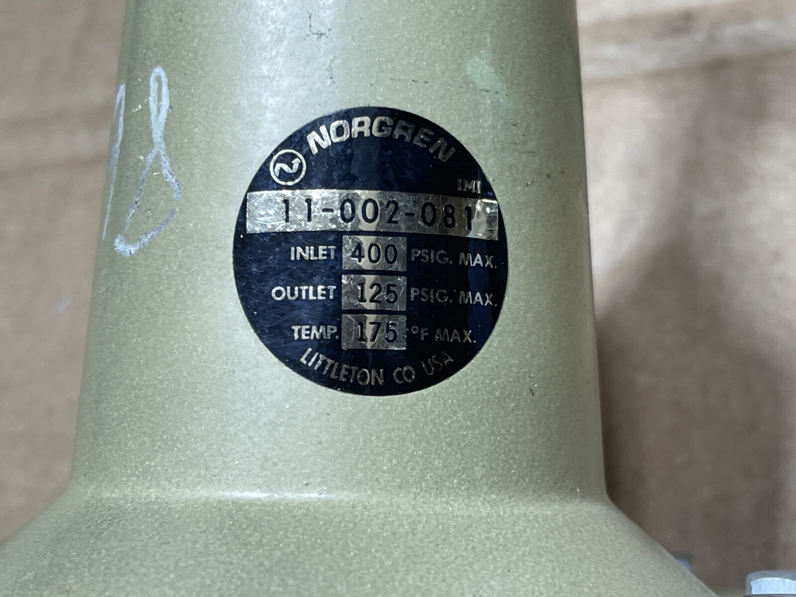 CA Norgren 11-002-081 Regulator Valve 400 Inlet 125 Outlet 175F 3/4″ Connection