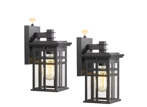 JAZAVA Black Dusk to Dawn Outdoor Hardwired Wall Lantern Sconce 2 PK