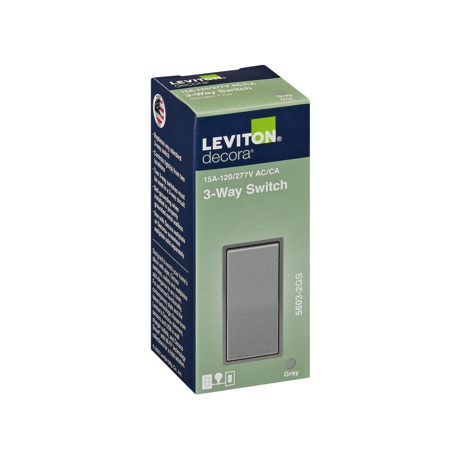 Leviton R67-5603-2GS 15A 120/277V Gray Thermoplastic Decora Rocker 3-Way Switch