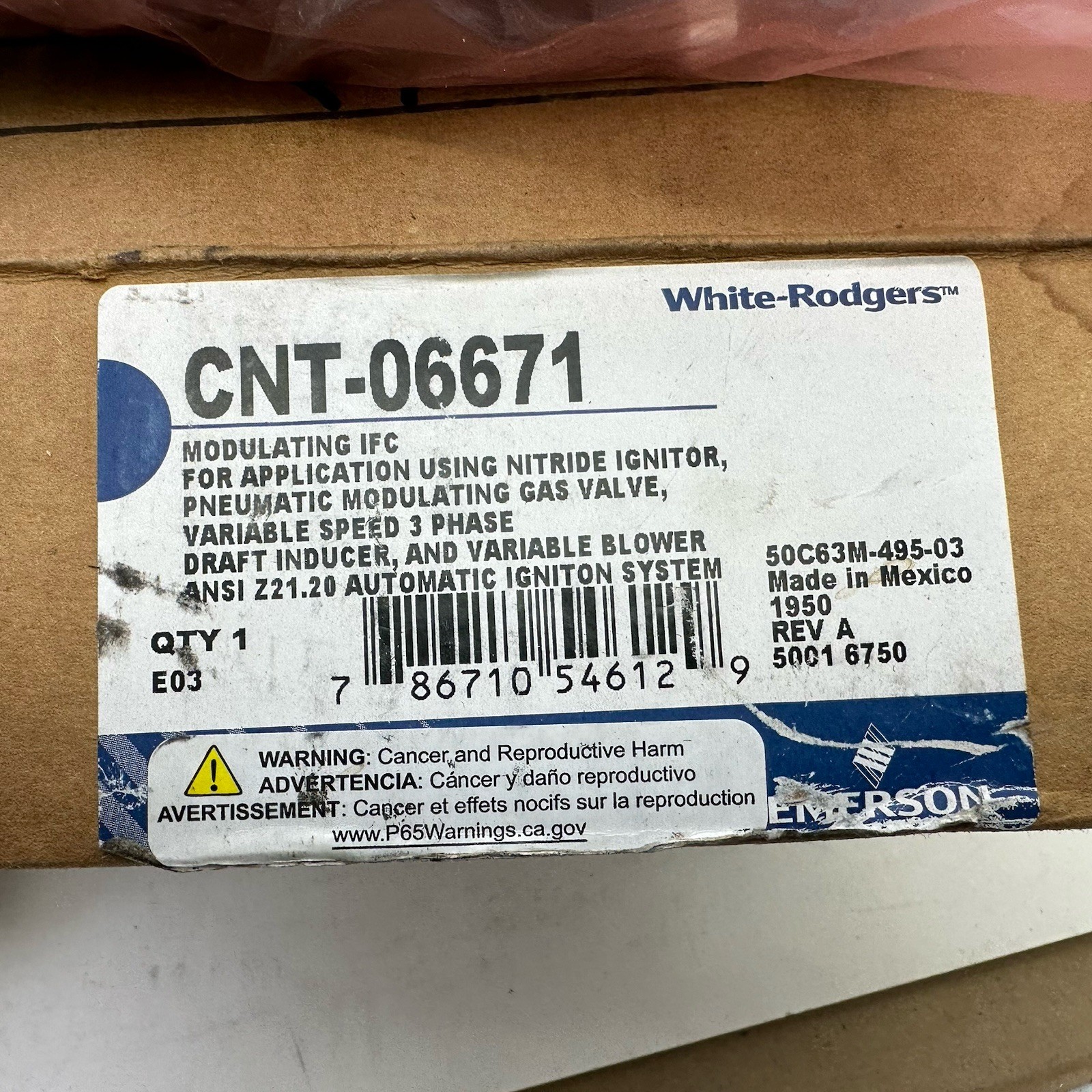 Trane CNT06671 CONTROL INTEGRATED FURNACE CONTROL (MODULATING) 50C63M-495-03