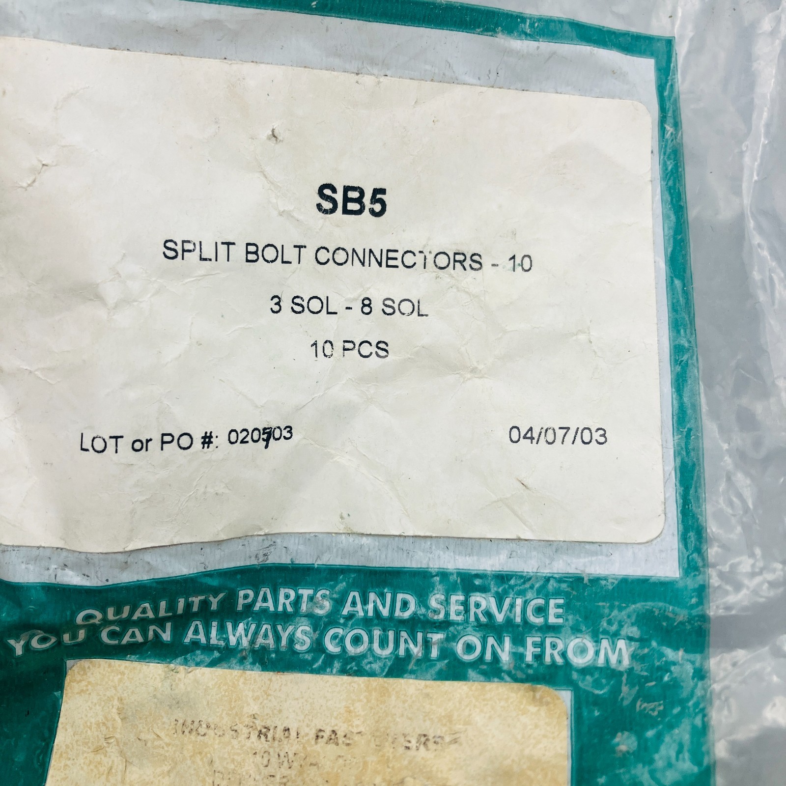10 Split Bolt Connectors SB5-3 SOL-8 SOL Industrial Fasteners New Sealed Bag