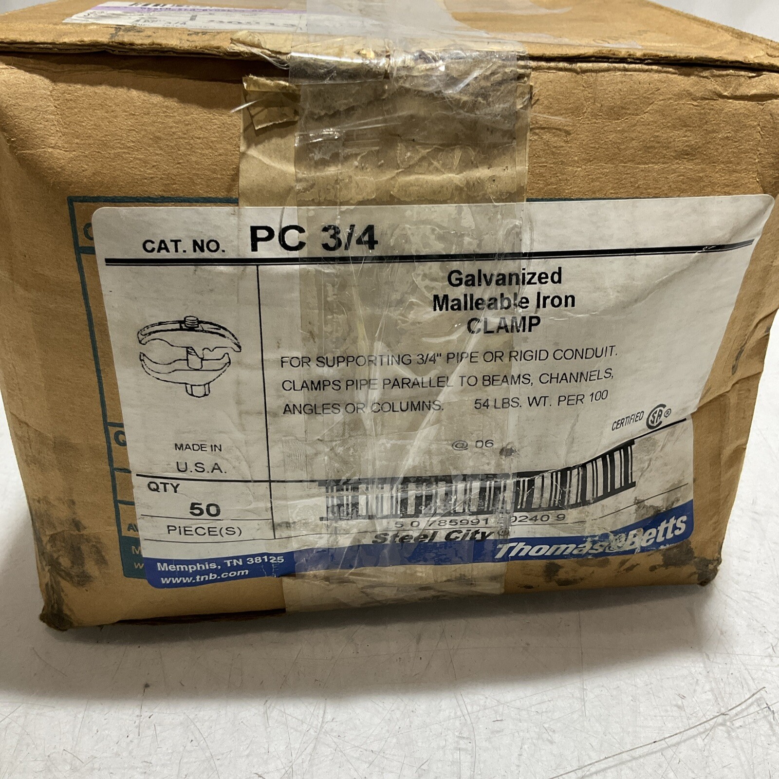 THOMAS&BETTS STEEL CITY PC 3/4 GALVANIZED MALLEABLE IRON CLAMP QTY 50 CLAMPS 222