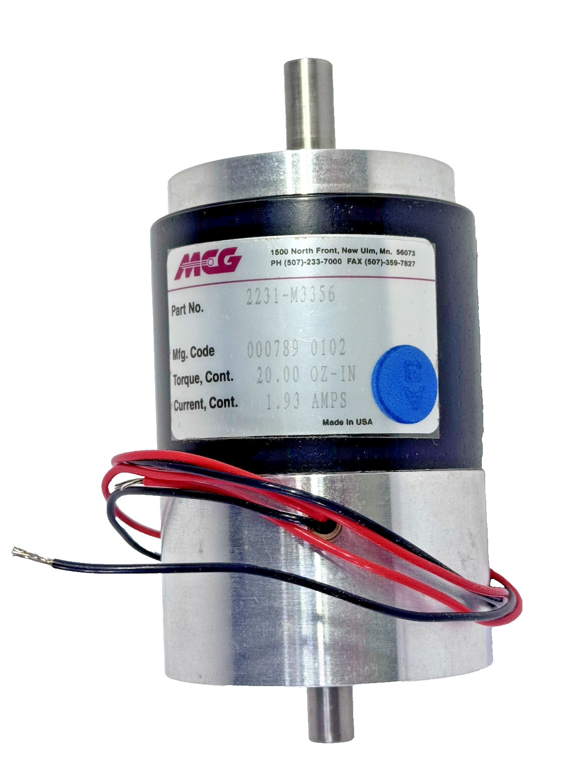 Ametek MCG 2231-M3356 Servo Motor 20.00 oz-in Cont. Torque 1.93 Amps Cont.