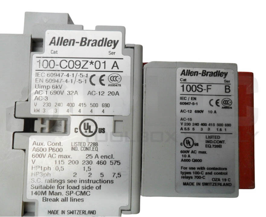 NEW ALLEN BRADLEY 100S-C09ZJ23C /A CONTACTOR W/ 100-C09Z*01 /A W/ 100S-F /B