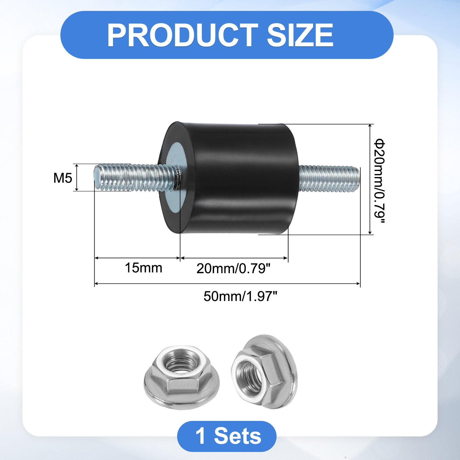 M5x15mm Rubber Mounts 20x20mm Rubber Vibration Isolator w/ Nuts