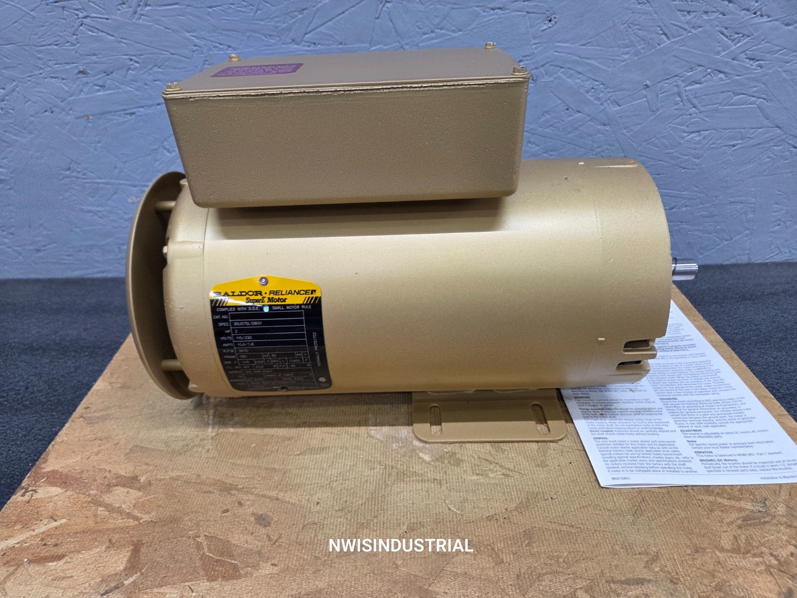 BALDOR Electric Motor, 2 HP, 115/230V, Single Phase, 3470 RPM, 56C, 1 PH